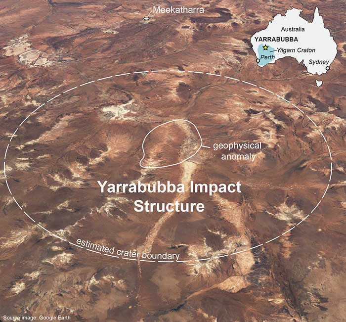 Map showing location of Yarrabubba crater