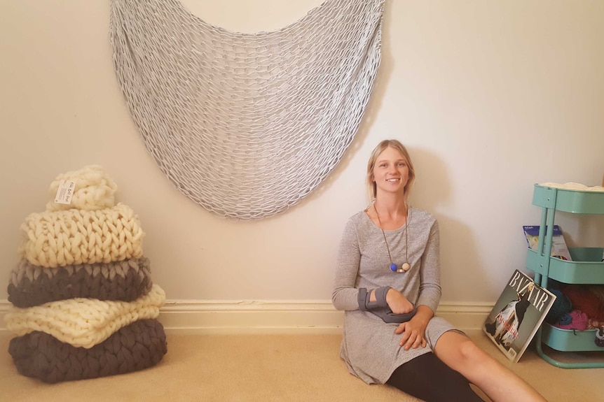 Samantha Longmore in her knitting room in rural NSW