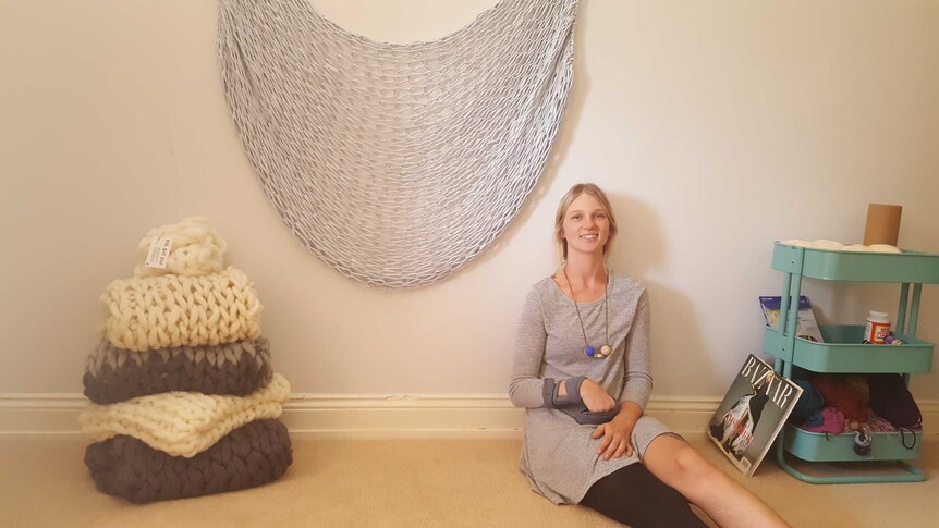 Samantha Longmore in her knitting room in rural NSW