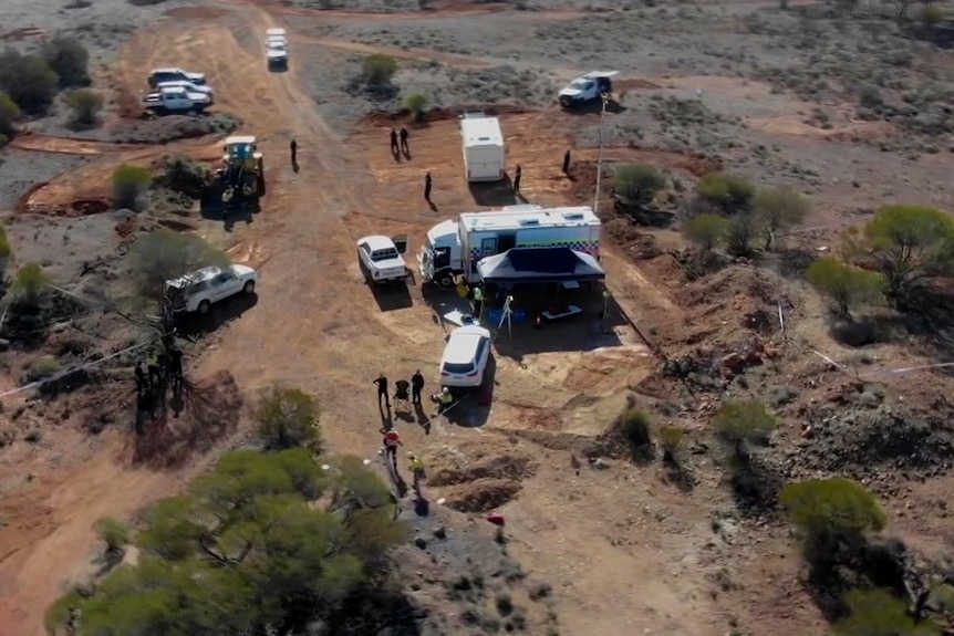 An aerial shot of a police search in the outback
