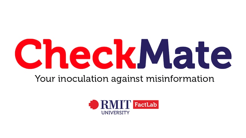 The word "Check" is in red text then "Mate" in blue text. Sub: "Your inoculation against misinformation"