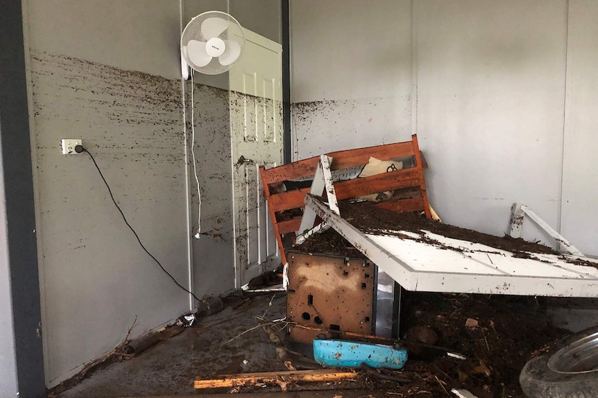 Damage at ground floor of flood-damaged house of resident Roger Goodwin at Bluewater.