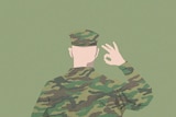 An illustration of an Army soldier holding his fingers in a white supremacy gesture
