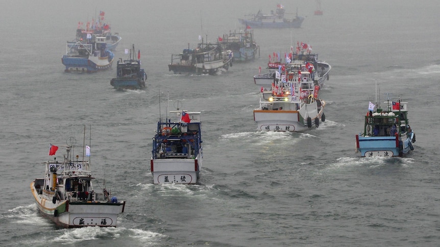 Several dozen fishing boats set off to the disputed islands in the East China Sea in August, 2012