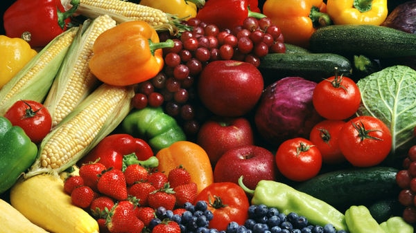 Plate of vegetables and fruit