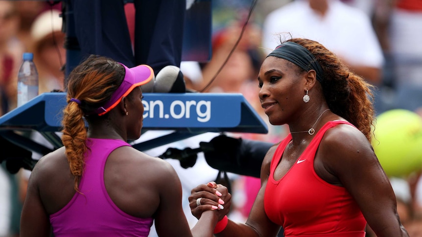 Serena Williams shakes Sloane Stephens' hand at the US Open