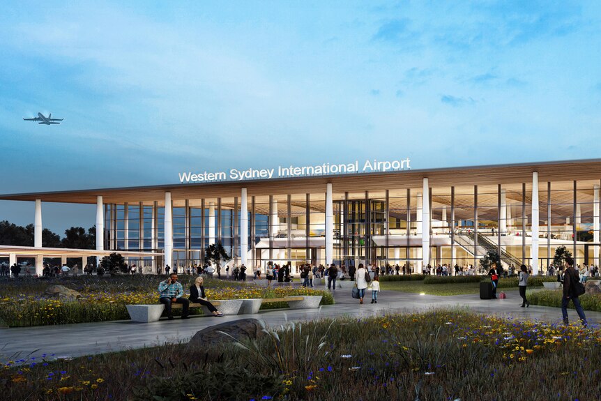 an artist's impression of a finished building designed to be a new airport for sydney