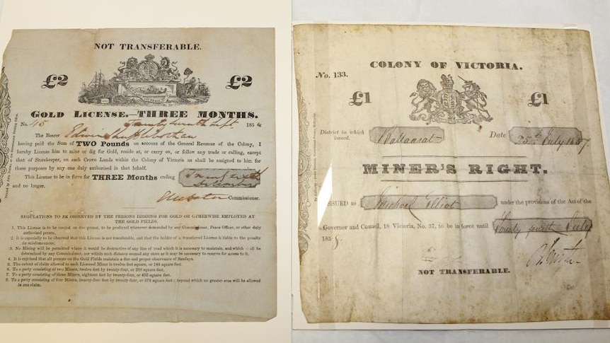 Two old gold license documents