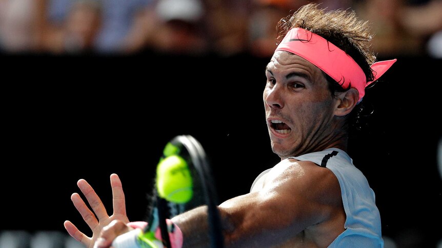 Rafael Nadal hits a forehand against Diego Schwartzman at the Australian Open