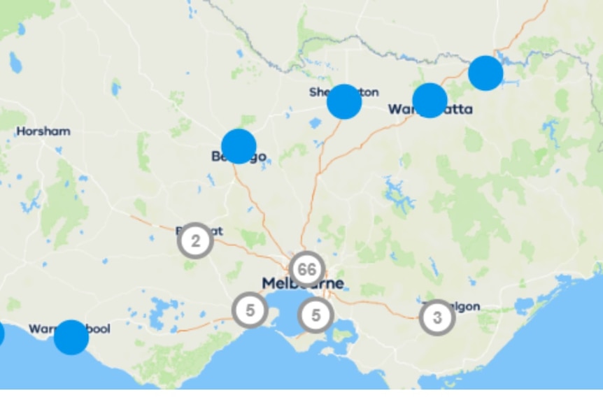 A map of Victoria with co-located ambulance and fire service stations