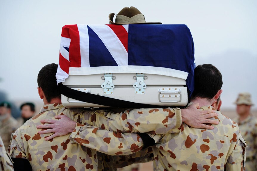 Corporal Richard Atkinson's memorial service at Tarin Kowt, Afghanistan. (Australian Defence Force: Christopher Dickson)