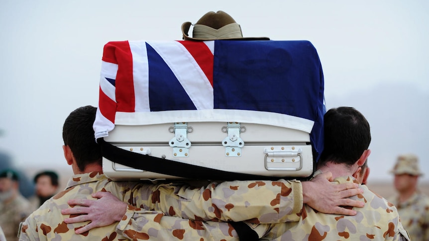 Corporal Richard Atkinson's memorial service at Tarin Kowt, Afghanistan. (Australian Defence Force: Christopher Dickson)