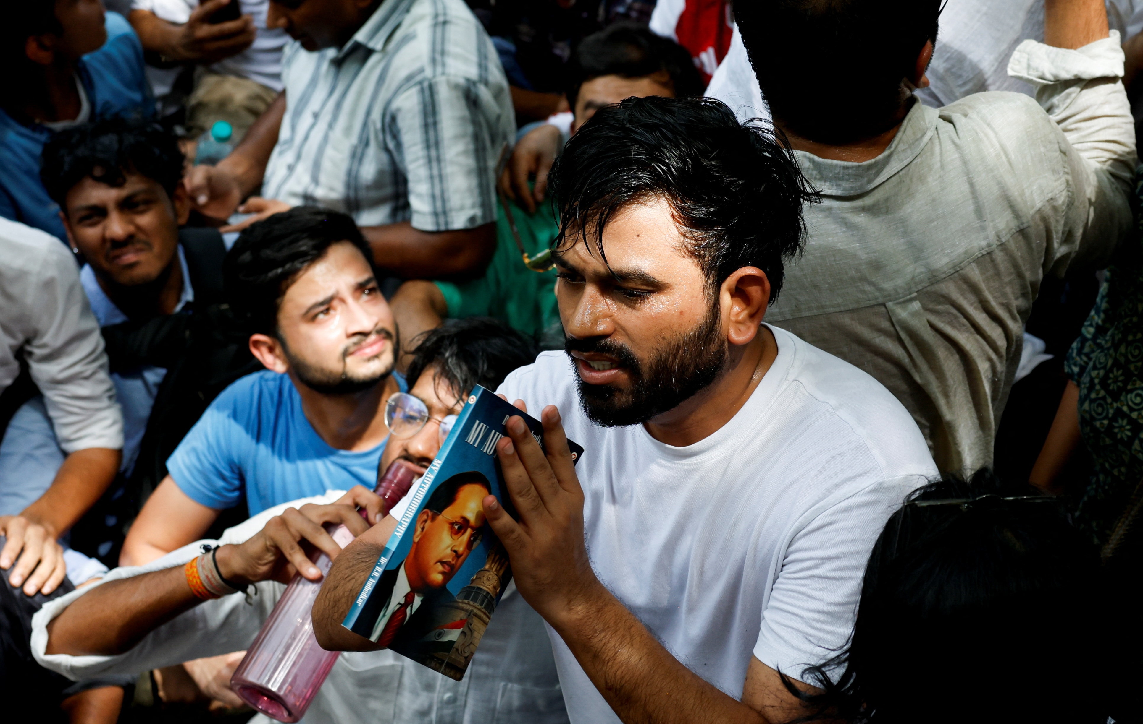 Abhijeet Dipke requests supporters to maintain peace during the protest.