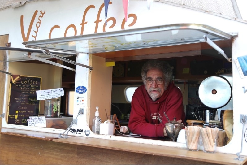 A man in a coffee van.