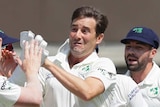 Tim Murtagh looks perplexed as he celebrates taking a wicket against England at Lord's with teammates