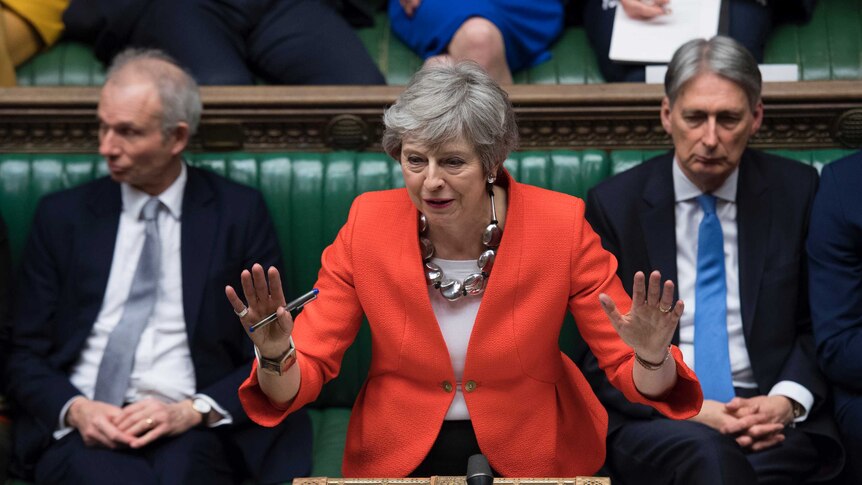 Britain's Prime Minister Theresa May speaks to lawmakers in parliament, London, Tuesday March 12, 2019.