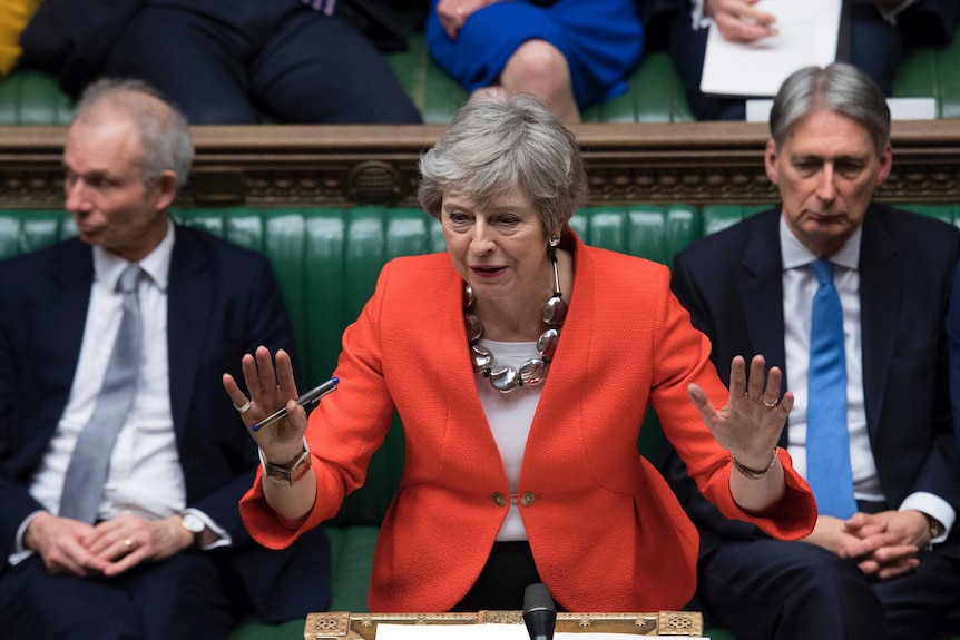 Britain's Prime Minister Theresa May speaks to lawmakers in parliament, London, Tuesday March 12, 2019.