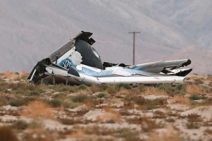 A piece of debris from the Virgin Galactic crash near Cantil, California.