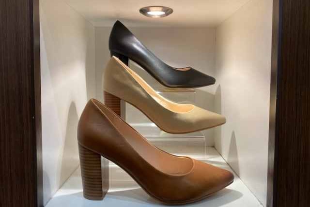 Women's high heel shoes on display