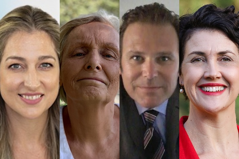A composite shows all four candidates, one man and three women side by side.