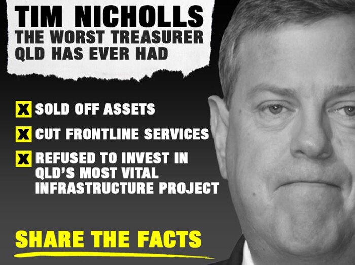 Queensland Labor election ad against LNP's Tim Nicholls in 2012.