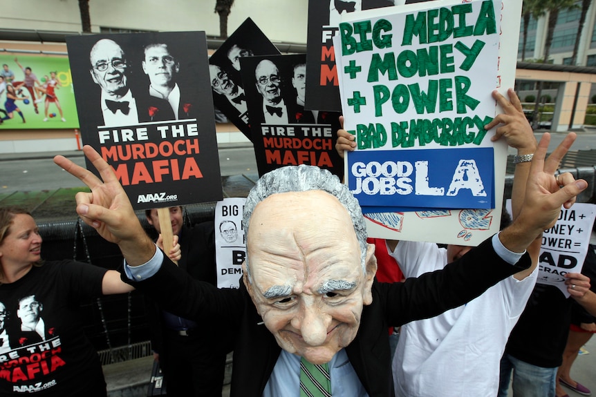 Angry protesters target News Corp meeting in Los Angeles. (Reuters: David McNew)