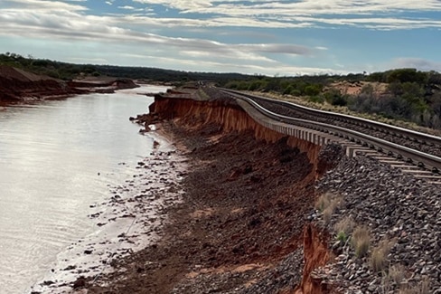 Washed out rail track in South Australia's north.