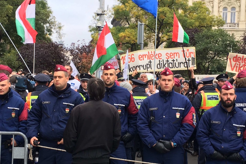 Demonstrators blocked by police in hungary