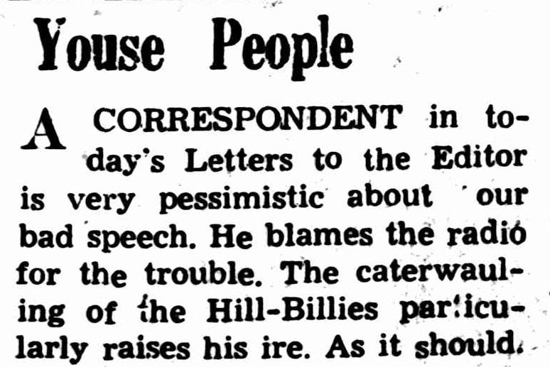A screenshot of a 1949 newspaper article decrying the use of "youse".