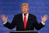 Donald Trump gestures during the third US presidential debate