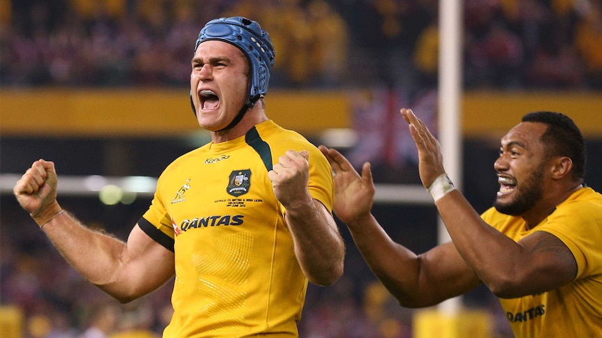 Wallabies' James Horwill celebrates after the second Test against the British and Irish Lions.