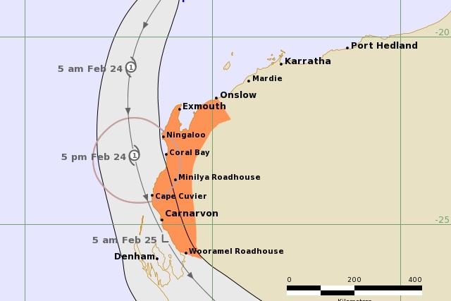 A map showing the tracking of ex-Tropical Cyclone Lincoln, moving into the Pilbara coast