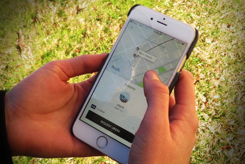 Uber app on a mobile phone screen in Hobart.