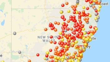 A map of NSW showing red and orange dots representing mice sightings. 
