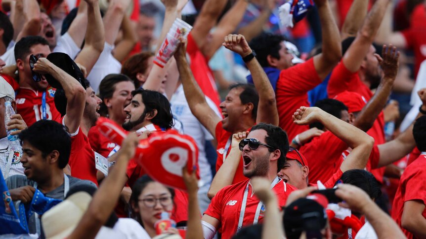 Fans celebrate after Panama scored their first goal