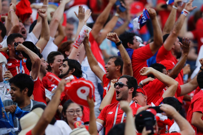 Fans celebrate after Panama scored their first goal