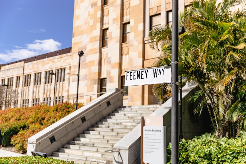 Feeney Way at University of Queensland named after philanthropist Chuck Feeney in July 2022