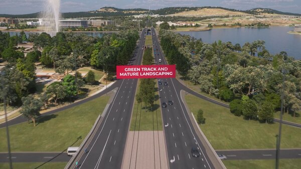 A still from a flythrough of Light Rail stage 2A.
