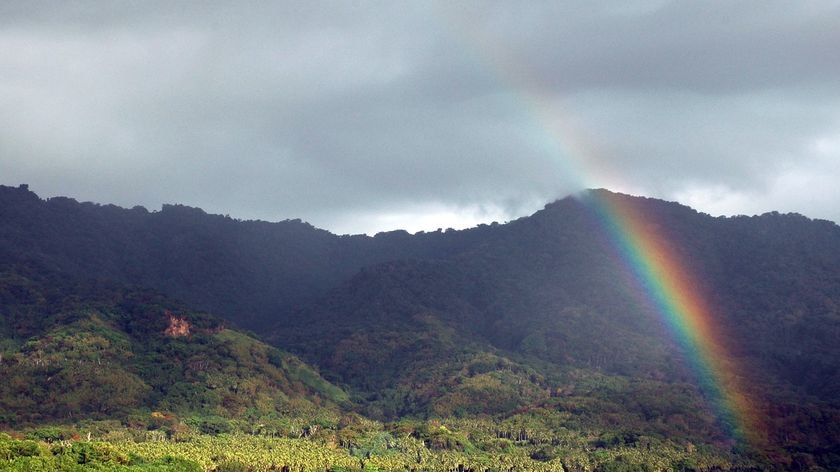A rainbow shines over a bay in the Pacific island nation of Vanuatu. (Undated file photo)