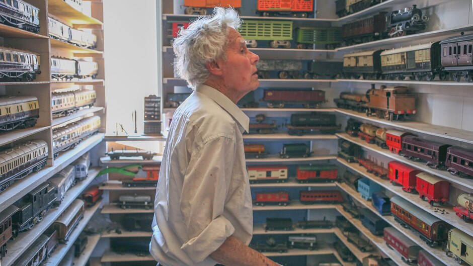 Jack Little among some of his oldest train sets