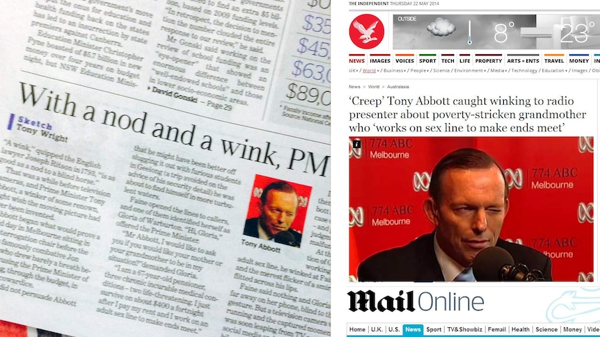 Newspapers and online media cover Tony Abbott's reaction to 67-year-old sex line worker