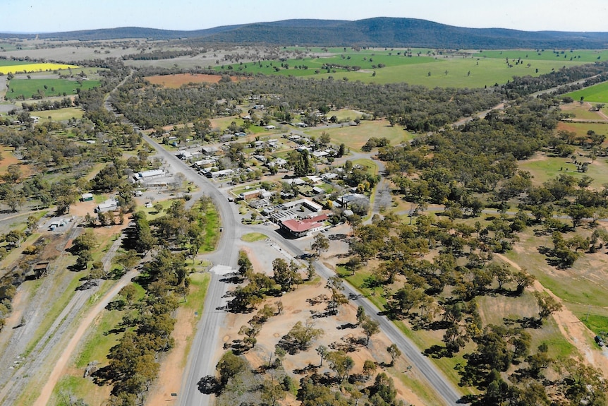 An aerial shot of a small country town in NSW.