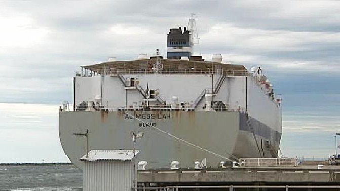 Ship at Port Adelaide loaded with 67,000 sheep, August 17 2011. The ship returned to port after a mechanical fault