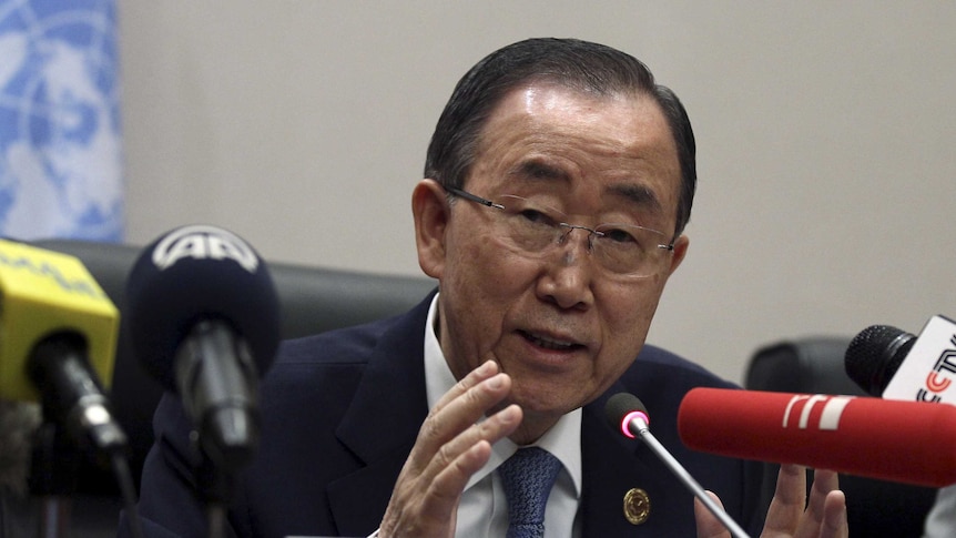 UN Secretary-General Ban Ki-moon addresses a news conference