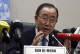 UN Secretary-General Ban Ki-moon addresses a news conference