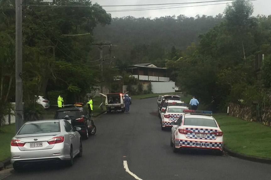 Several police cars parked on a street in The Gap where a baby was assaulted