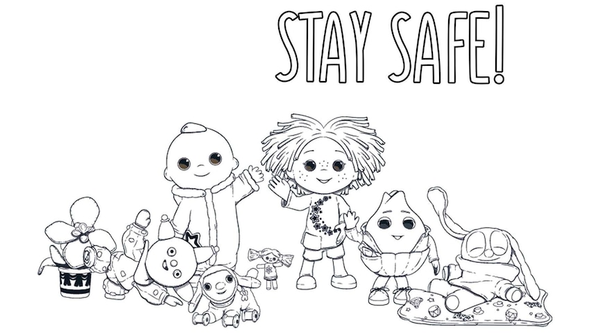Moon and Me characters waving with the text "Stay Safe!"