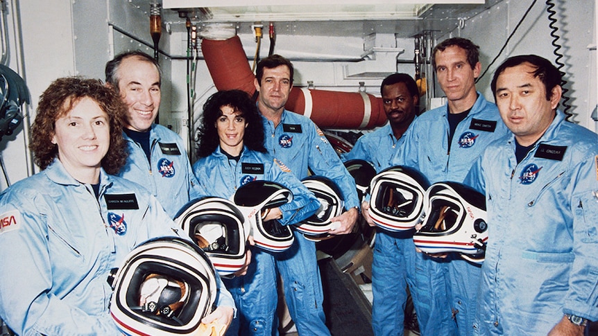 The seven crew members died when the Challenger space shuttle exploded 73 seconds after lift-off.