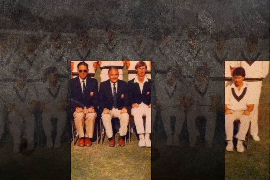 An edited image of a team cricket photo, highlighting four people.