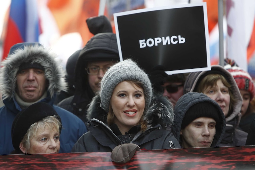 Candidate in the upcoming presidential election Ksenia Sobchak attends a rally.